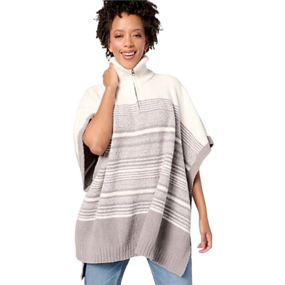 Barefoot Dreams Jackets & Blazers - Barefoot Dreams Cozy Chic Striped Poncho NWT PEWTER/PEARL PLUS O/S